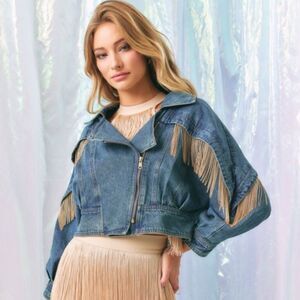 Denim Metal Fringe Jacket